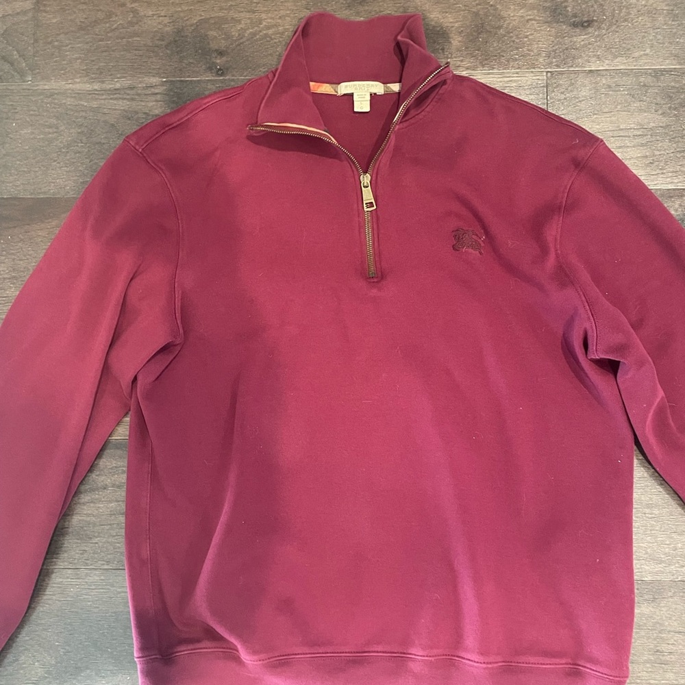Men’s Large maroon Burberry half zip pullover.